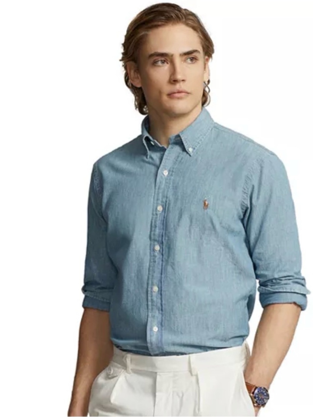 Polo Ralph Lauren Blue Long Sleeve Chambray Button Down Shirt size large preppy